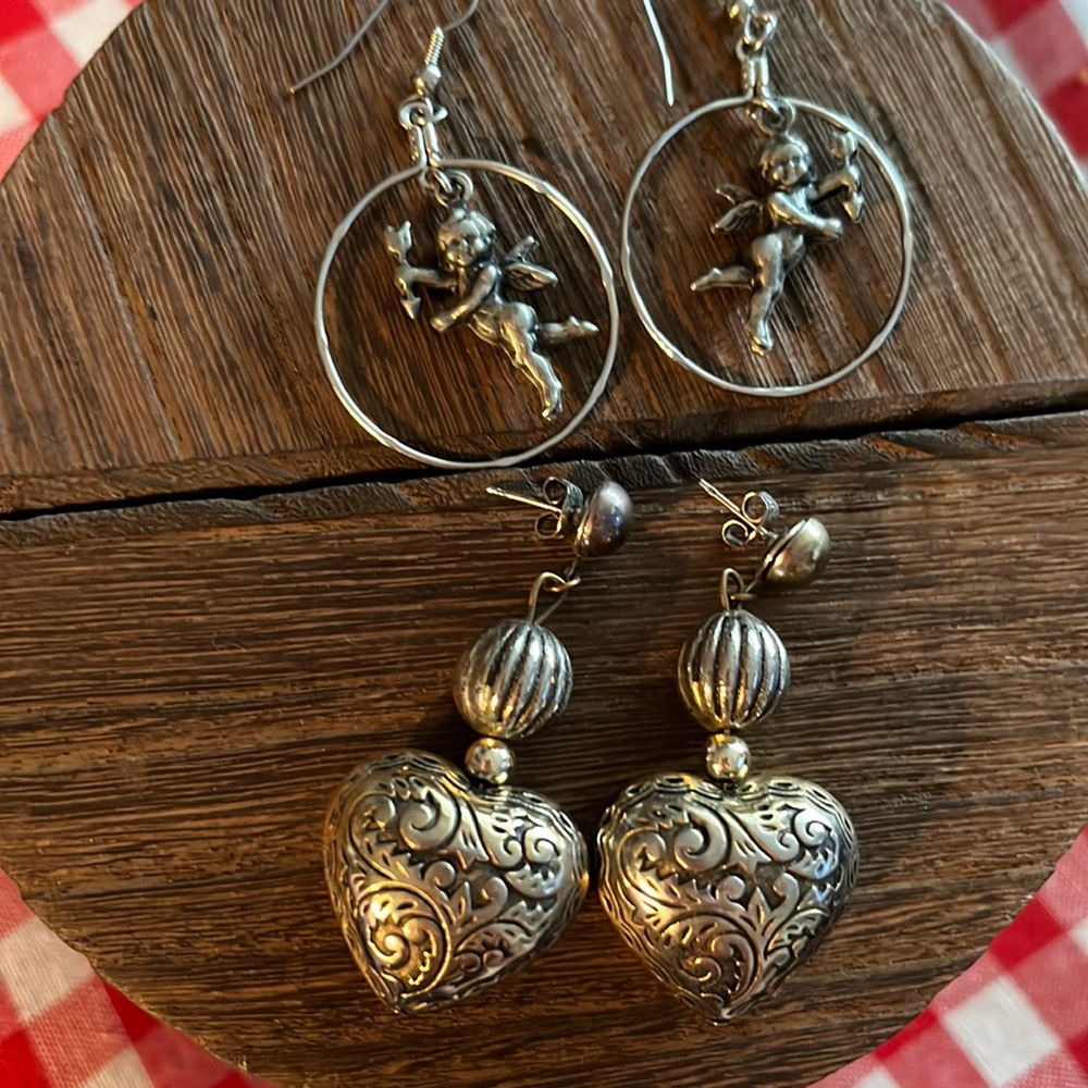 Vintage earrings Cupid and hearts